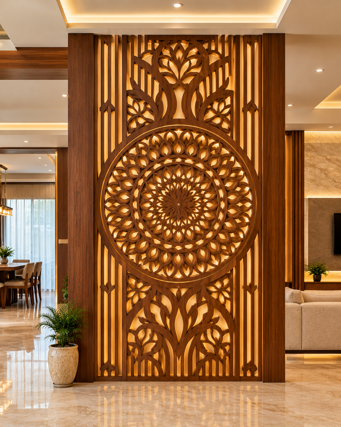 Craftsman hand-finishing an ornate CNC-carved wooden panel